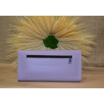 Portfel duży skórzany fioletowy z kwiatowym kolorowym haftem .